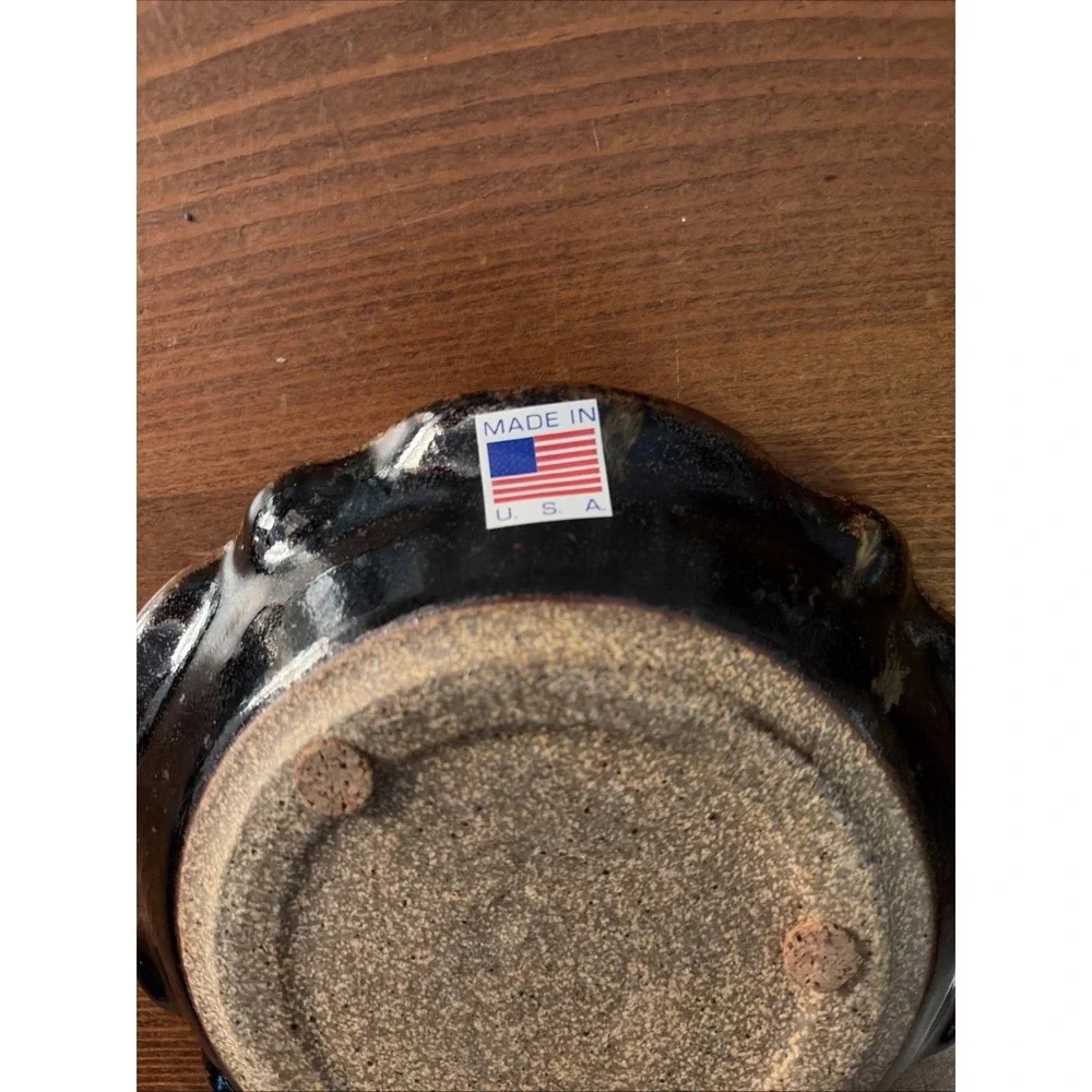 Vintage Hand Made Art Pottery Glazed Candle Holder‎ With Encased Glass Stoneware